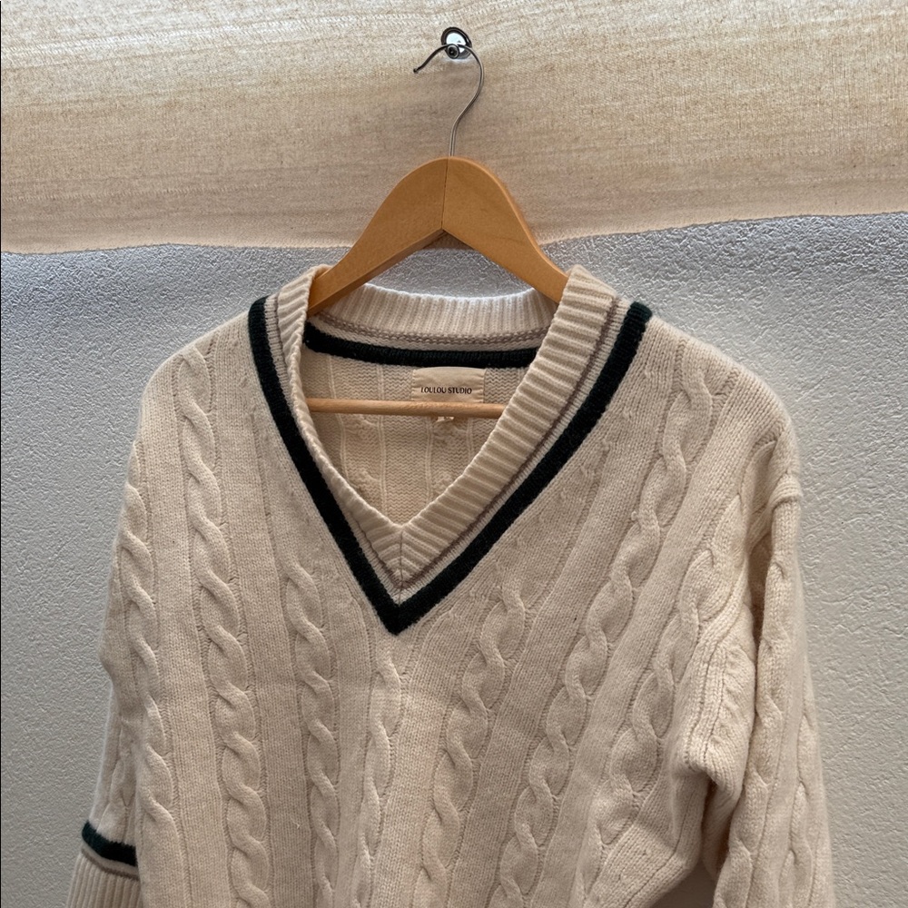 Loulou Studio Sipora Cable Knit Wool Cashmere Sweater Size S Cream - Picture 5 of 6